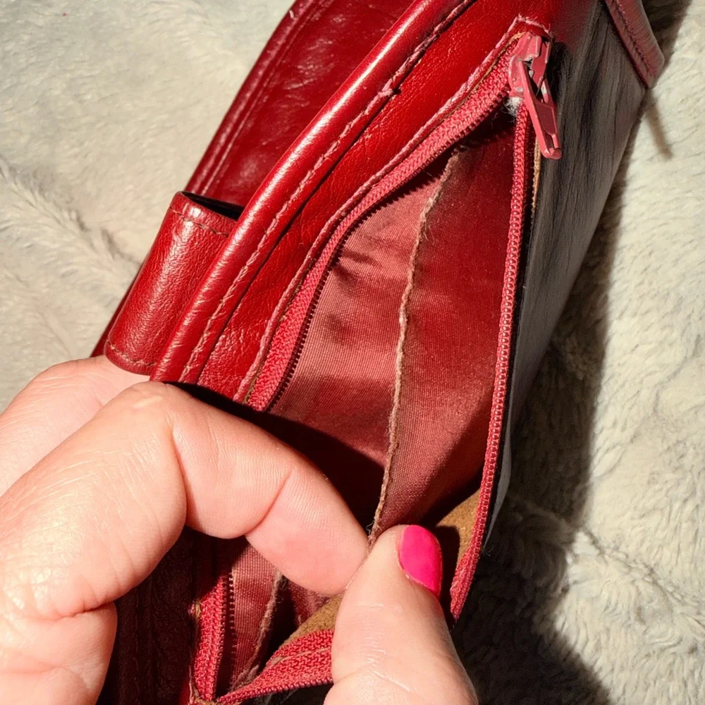 Vintage 80s PAZZO checkbook, coin, purse, wallet, red, cowhide, soft leather
